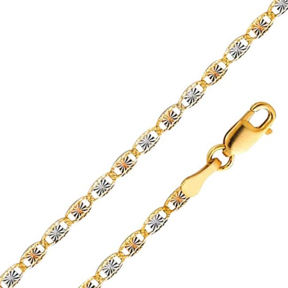 Tri Color 14k Gold Solid 2mm Valentino Star Chain 16" Inches Long Necklace